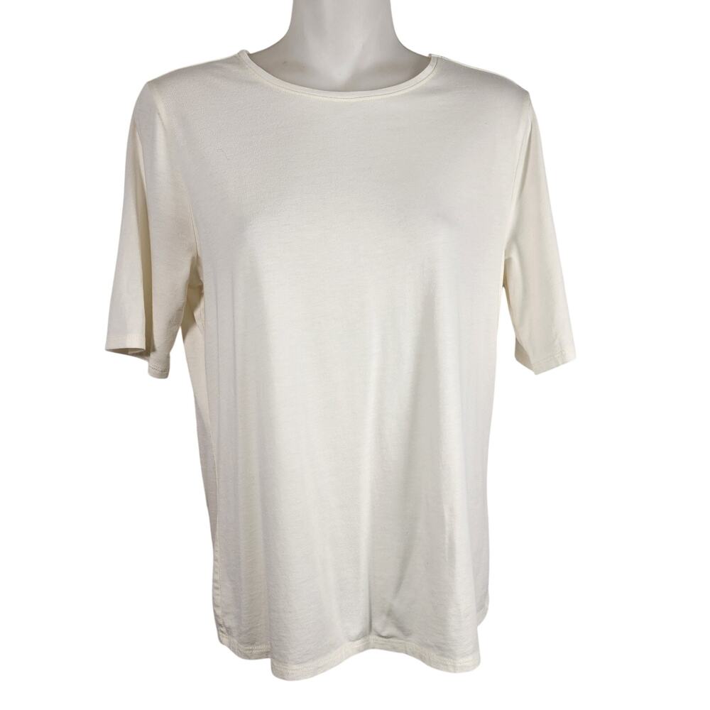 Garnett Hill Womens Essential Elbow Sleeve Tee Crema Small Quiet Luxury Organic